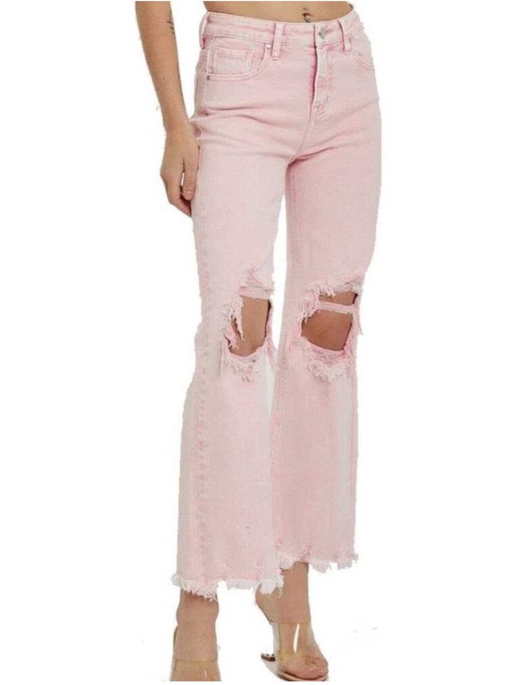 Risen distressed crop jeans